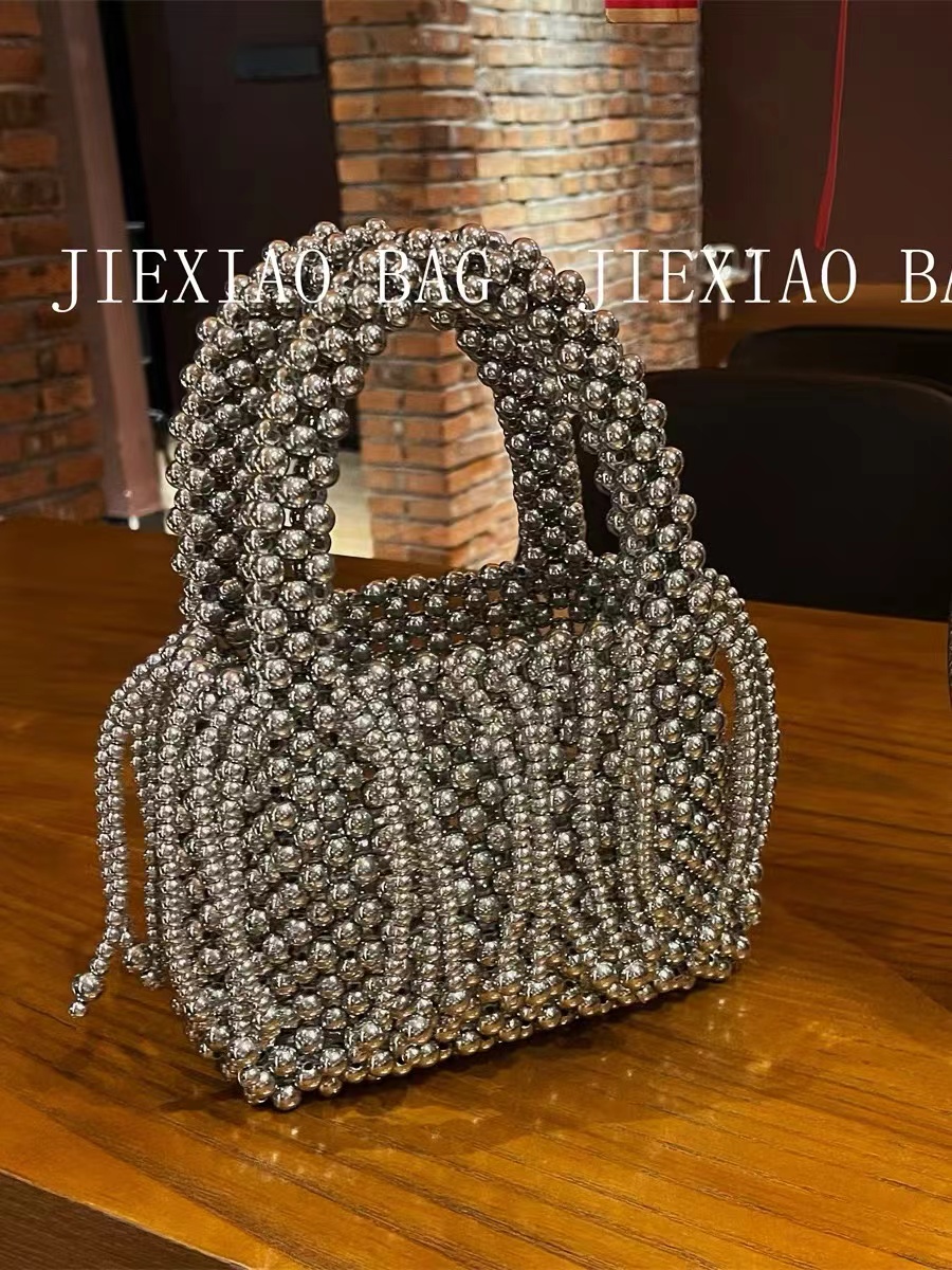 Women'S Bags Holiday - Silver Beads Beading Woven Handmade Square