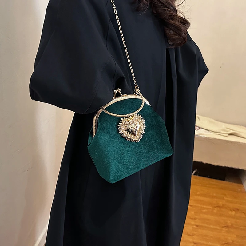 Chains Velvet Frame Heart Dinn - Women Bags Discount review and price