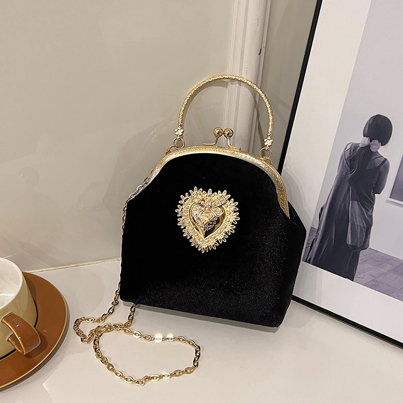 Chains Velvet Frame Heart Dinn - Women Bags Discount review and price