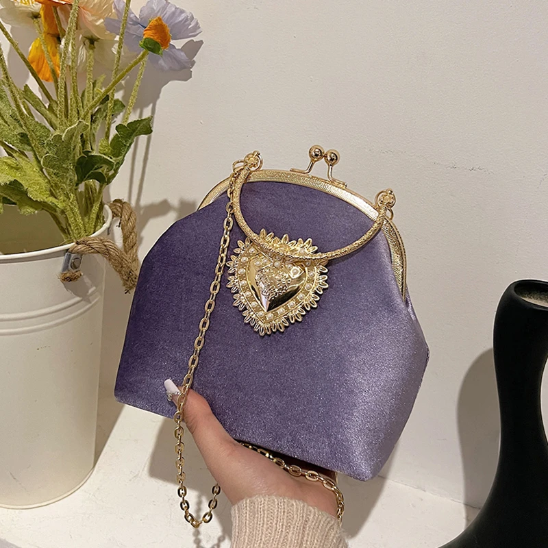 Chains Velvet Frame Heart Dinn - Women Bags Discount review and price