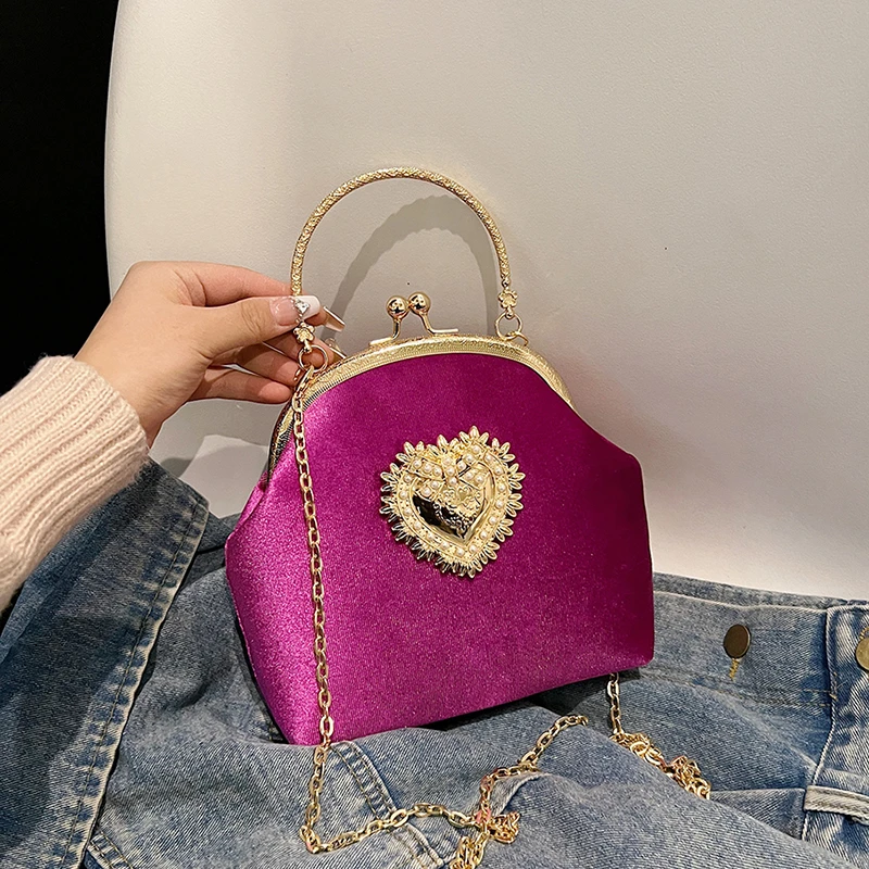 Chains Velvet Frame Heart Dinn - Women Bags Discount review and price